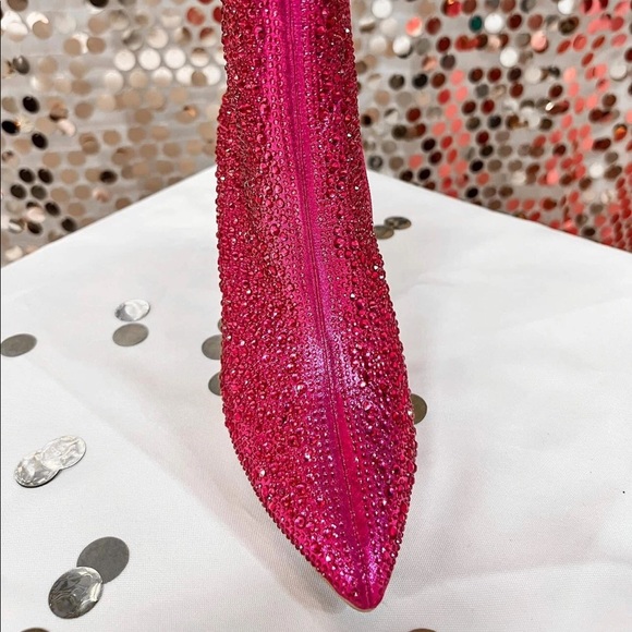 Pink Rhinestone Heeled Booties - Picture 3 of 4